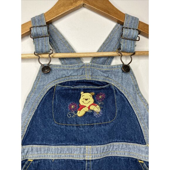 Winnie The Pooh Overalls Dress Blue Jean Denim Girl Size 6 Vintage 90s - Picture 2 of 6